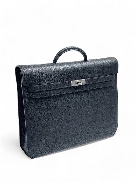 HERMES Портфель того черный мягкий с клапаном с замком на двух лямках ПР-2574