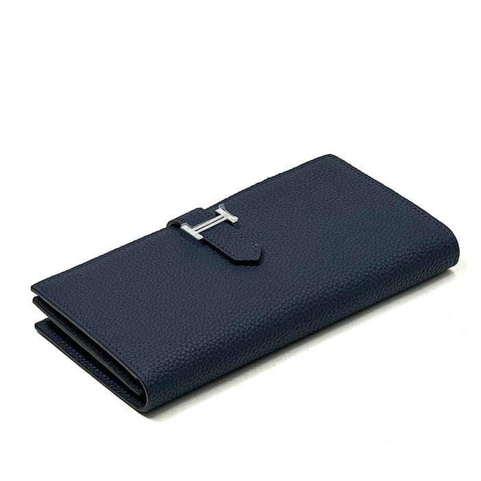 HERMES кошелек кожа Того с хлястиком синий фурнитура H серебро КЛ-00534