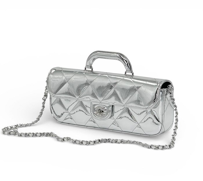 CHANEL сумка гладкая кожа серебро лак СК-00540