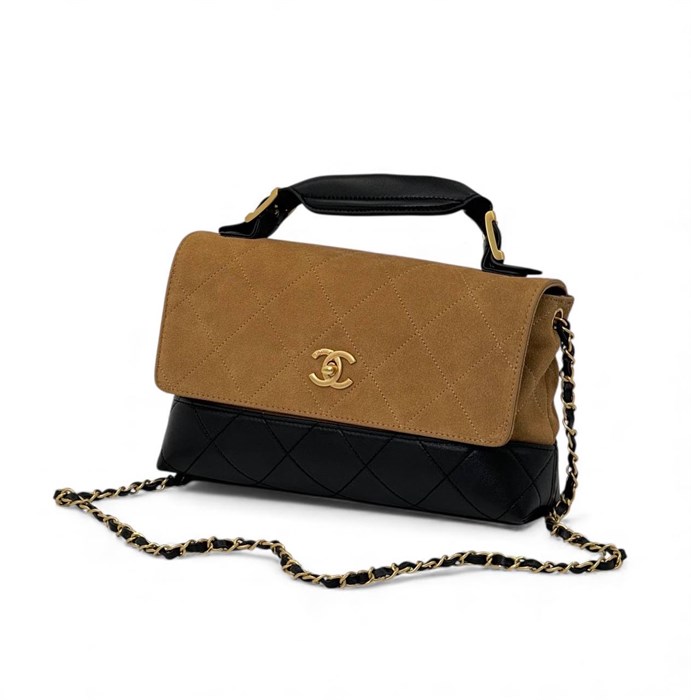 CHANEL сумка коричневая замша-кожа черная золото СК-00557