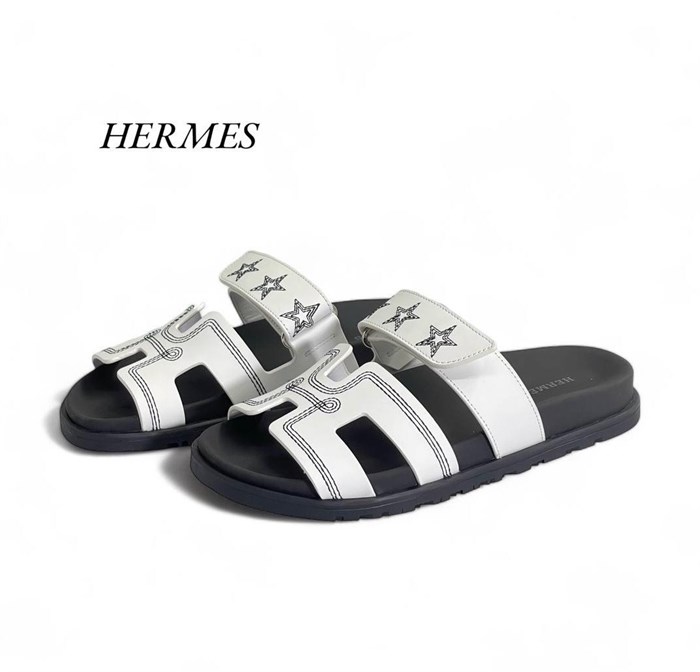 HERMES шлепанцы на перемычке  белая кожа СЛ-00555