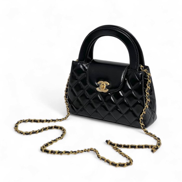 CHANEL сумка Kelly гладкая кожа в клетку черная золото СК-00565