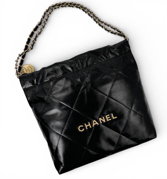 CHANEL сумка мешок 22 черная лак золото СК-00609