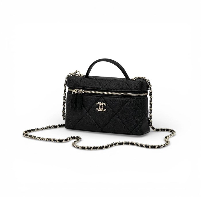 CHANEL сумка черная с ручкой крупная клетка СК-00199