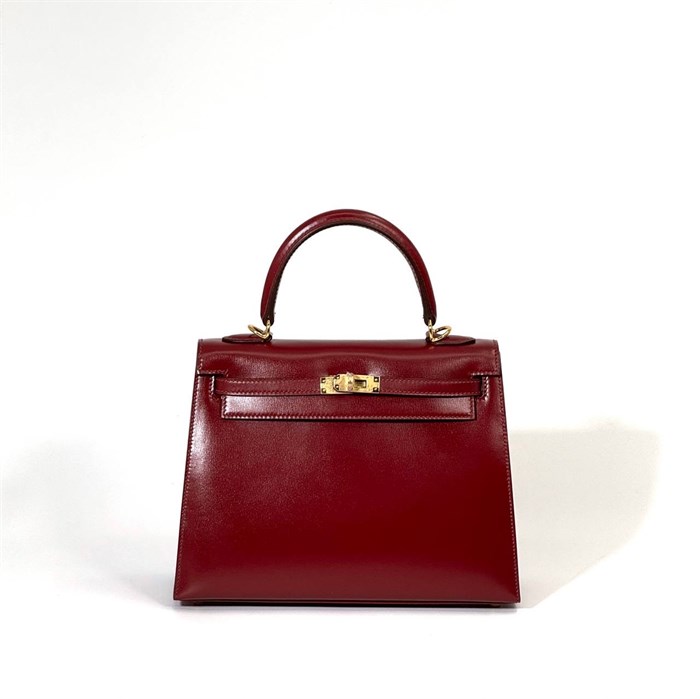 HERMES Kelly 25 см сумка красная гладкая кожа золото СК-00693