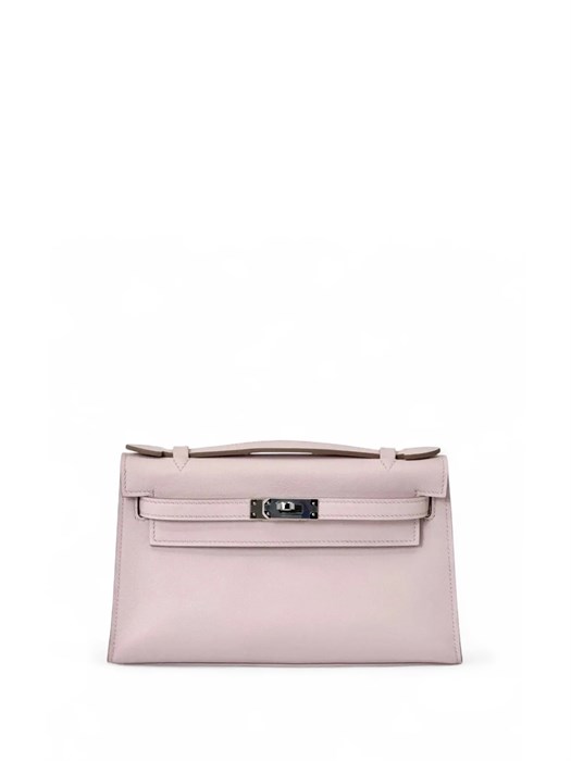HERMES клатч POCHETTE 22 см светло-розовая кожа свифт серебро СК-01444