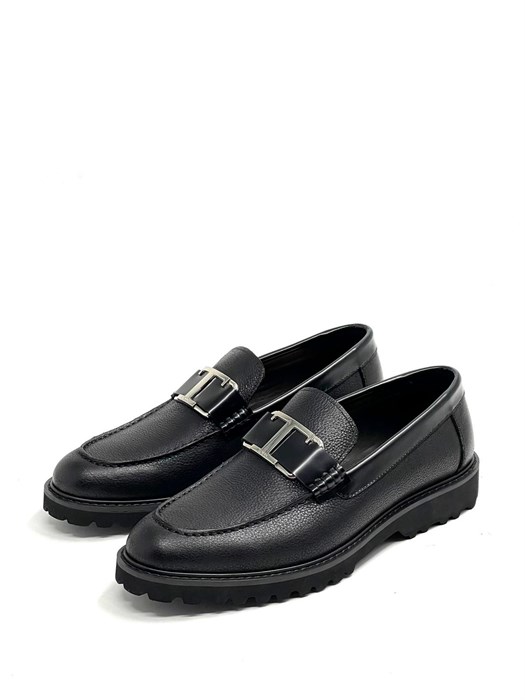 TODS Лоферы черные с пряжкой на перемычке на толстой подошве ОК-0814