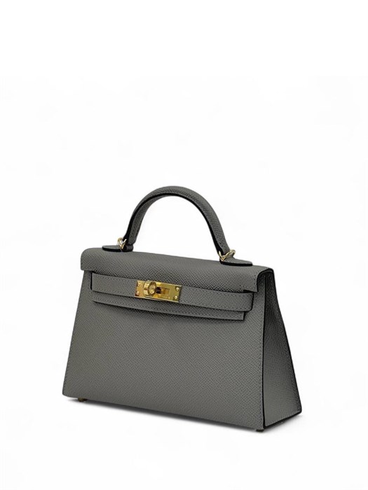HERMES сумка Mini Kelly кожа Эпсом 19 см серая золото СК-00313