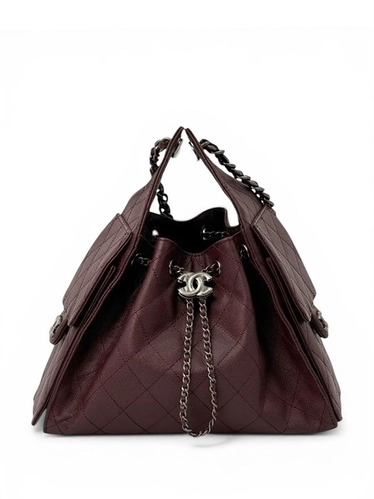 CHANEL сумка Hobo 26 см кожа икра бордовая серебро СК-01249