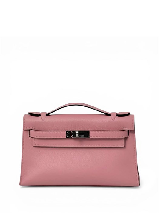 HERMES клатч POCHETTE 22 см розовая кожа свифт серебро СК-01296