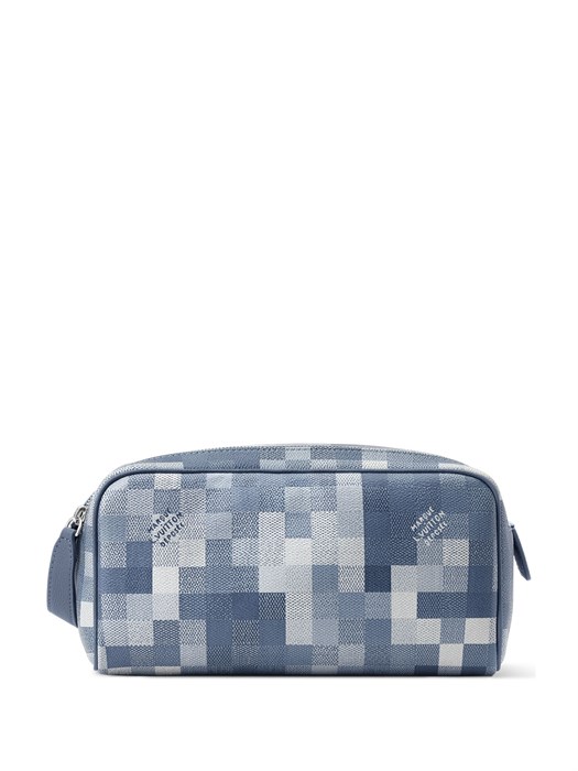 LV несессер Dopp Kit 2 молнии ручка сбоку канва шашка голубой НС-01716