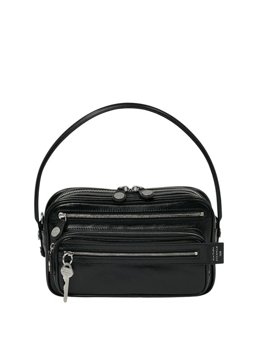 ACNE STUDIOS сумка Small Camero гладкая черная кожа серебро маленькая СК-01656