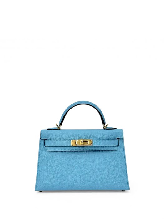 HERMES сумка mini Kelly 19 см кожа Эпсом голубая золото СК-01354