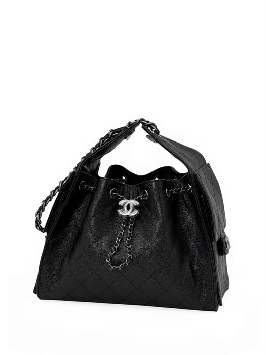 CHANEL сумка Hobo 26 см кожа икра черная серебро СК-00737