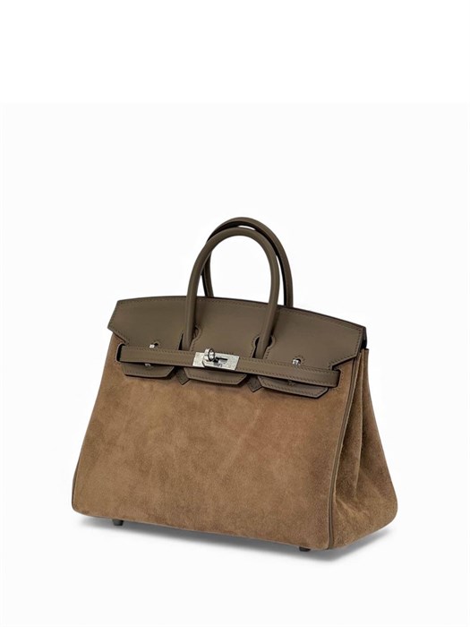 HERMES сумка Birkin 25 см коричневая замша серебро СК-00613