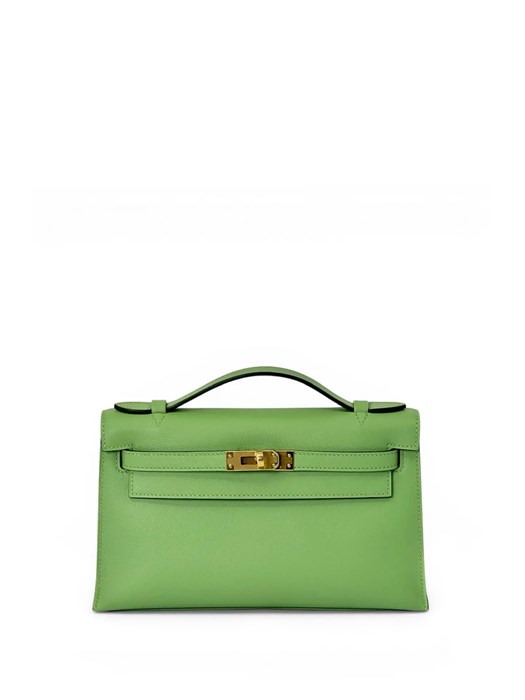 HERMES клатч POCHETTE 22 см кожа свифт зеленая золото СК-01462