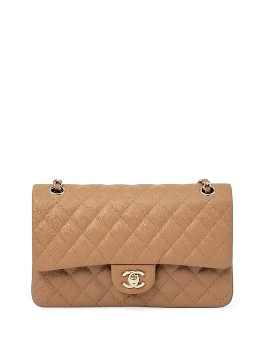 CHANEL сумка 2.55 кожа икра в клетку 25 см бежевая золото СК-01357