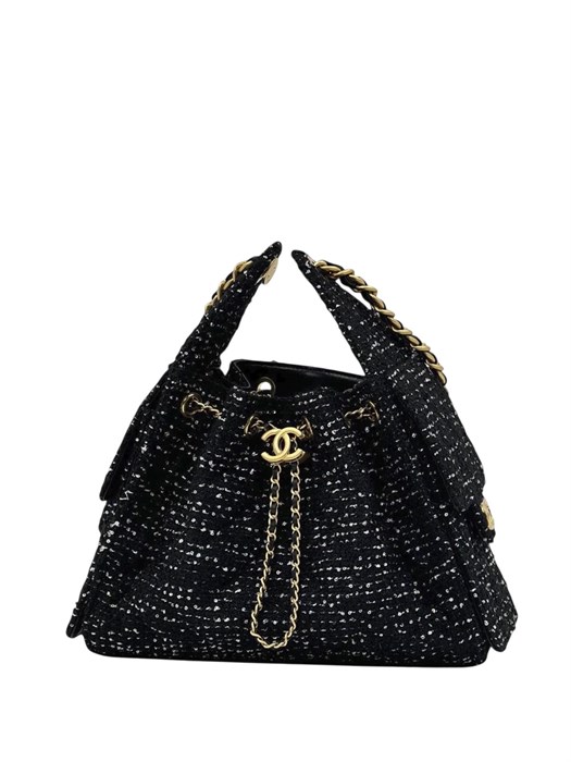 CHANEL сумка Hobo твид черная золото СК-00254