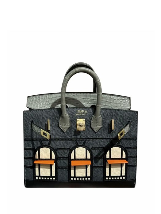 HERMES сумка Birkin 20 см кожа эпсом и кожа крокодила серая золото СК-00459