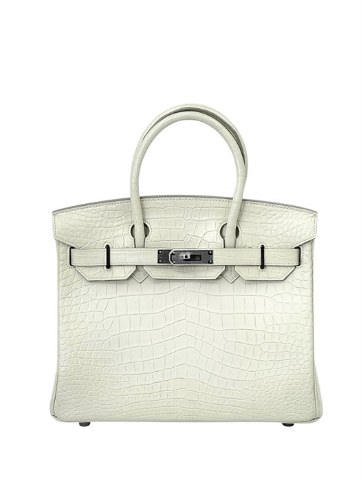 HERMES сумка Birkin 30 см кожа крокодила молочная серебро СК-01617