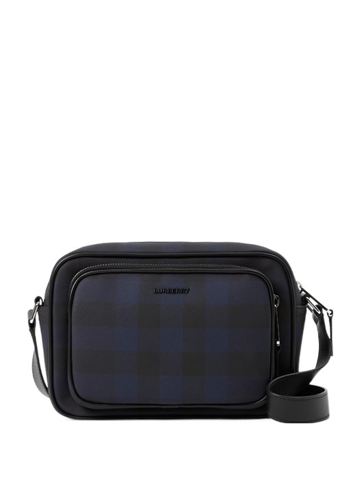 BURBERRY мессенджер Paddy синий канва в клетку с наружным карманом на молнии с металлической надписью МС-1971