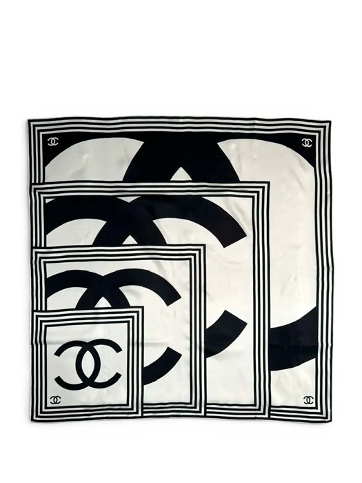 CHANEL платок 90х90 шелк черно-белый ПЛ-01423