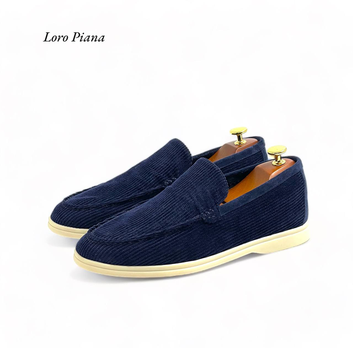 LORO PIANA лоферы низкие вельветовая ткань синие с белой подошвой ОК-2473