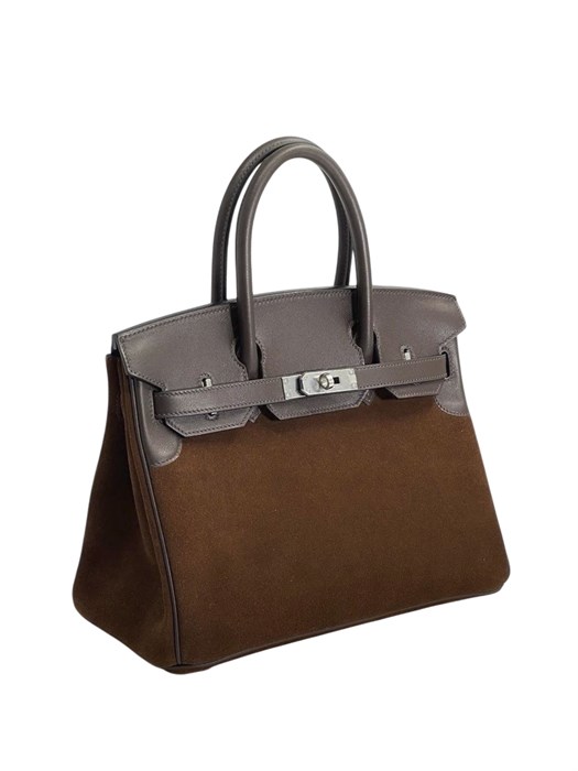 HERMES сумка Birkin замша 30 см коричневая серебро СК-00423