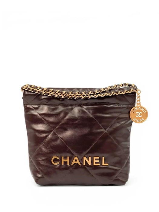 CHANEL Сумка 22 mini в клетку гладкая кожа бордовая СК-01358