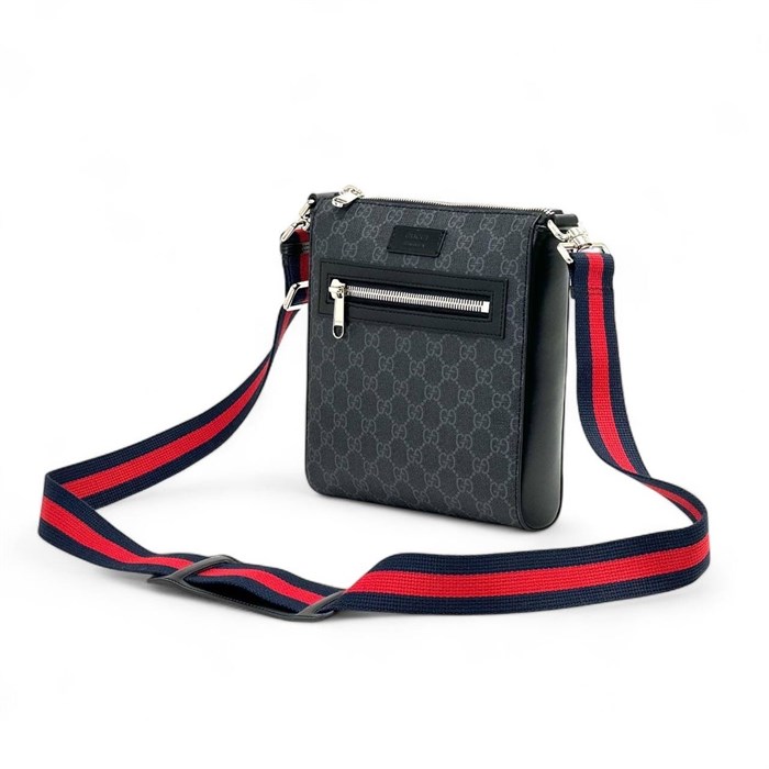 GUCCI мессенджер канва в серой монограмме с боковым карманом на молнии маленький МС-1865