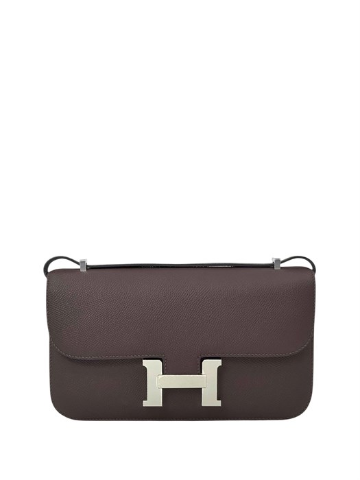 HERMES сумка Constance 23 см кожа Эпсом шоколадная серебро СК-00868