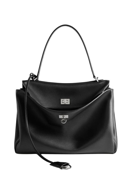 BALENCIAGA сумка Rodeo Medium кожа гладкая черная серебро СК-00723