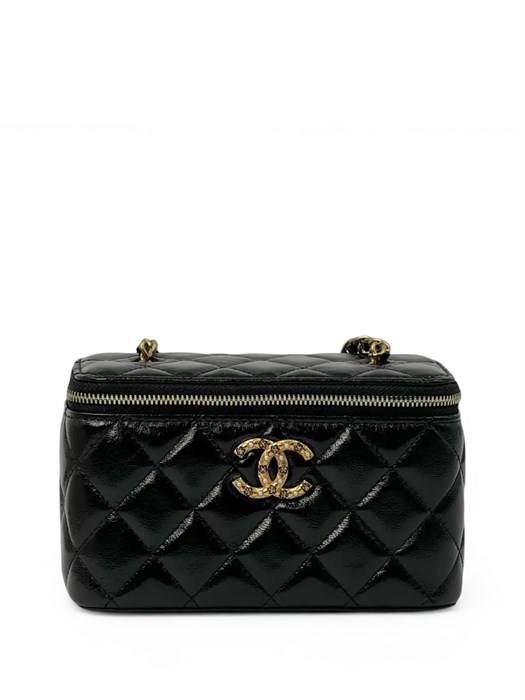 CHANEL сумка Vanity гладкая кожа черная большой логотип золото СК-01266