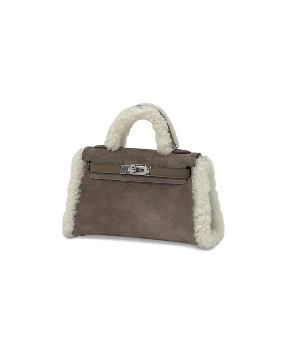 HERMES сумка mini Kelly 19 см этуп меховая серебро СК-00752