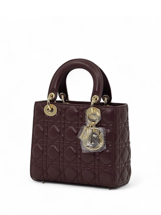 DIOR LADY сумка 20 см гладкая кожа бордовая золото СК-01163