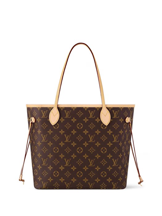 LV сумка тоут Neverfull MM коричневая монограмма бежевая ткань маленькая СК-01318