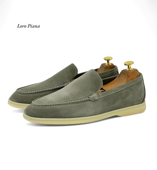 LORO PIANA лоферы замша серо-зеленые ОК-1922