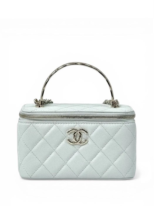CHANEL сумка Vanity с металлической ручкой кожа икра голубая золото СК-01259