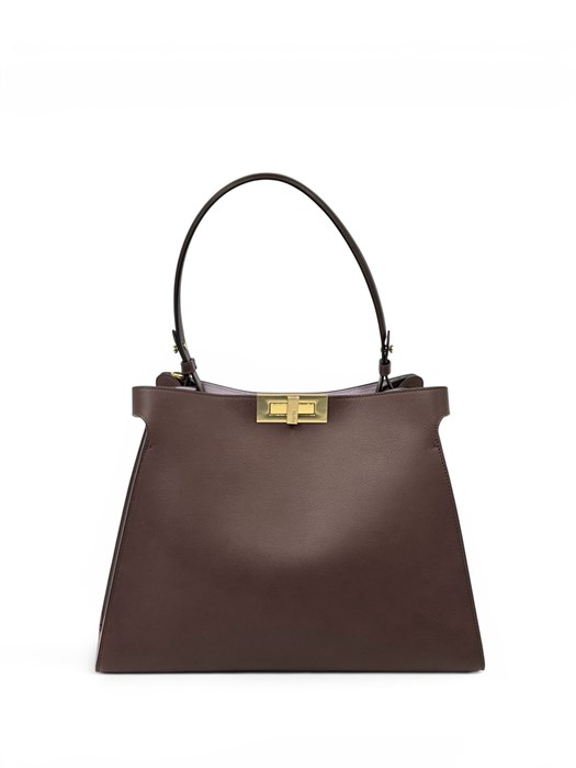 FENDI сумка Peekaboo гладкая кожа коричневая золото СК-01748
