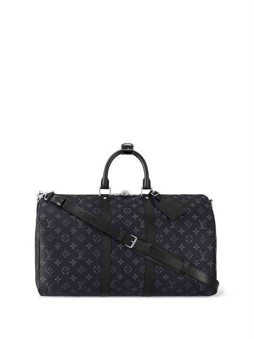 LV дорожная сумка Keepall 45 см серая монограмма черная кожа с кожаным плечевым ремнем ДС-1728