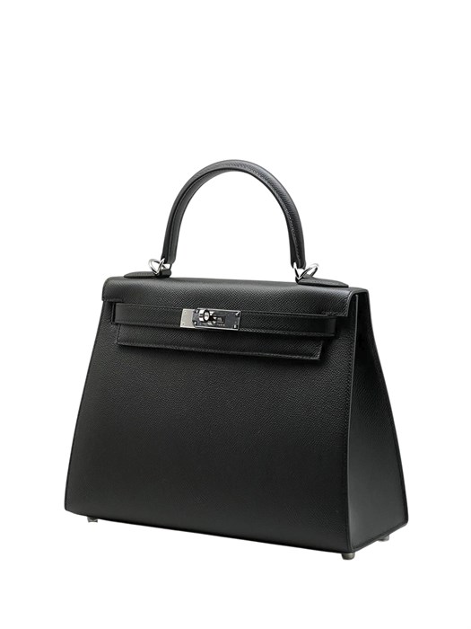 HERMES сумка Kelly кожа Эпсом 28 см черная ручная фурнитура серебро СК-9932