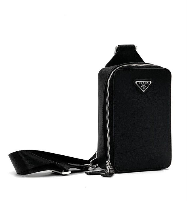PRADA слинг кожа софьяно черный треугольный логотип СЛ-0569