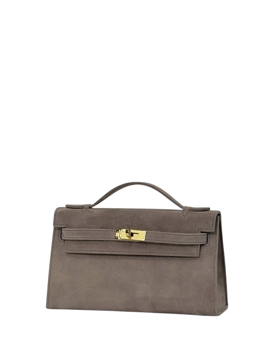 HERMES клатч POCHETTE замша бежевая золото СК-00706