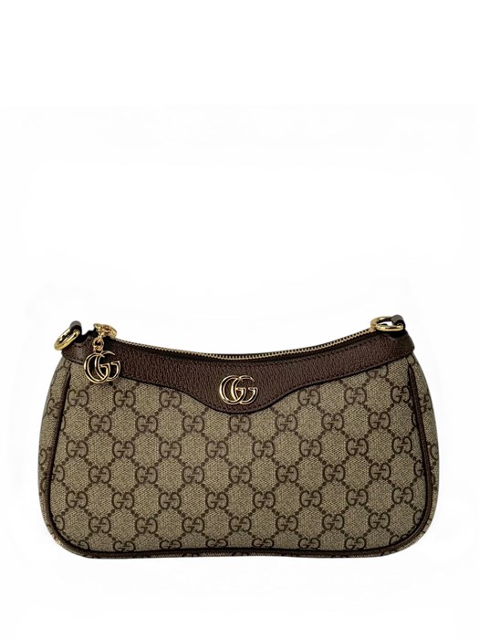 GUCCI сумка канва коричневая золото с зеленым ремнем СК-01004