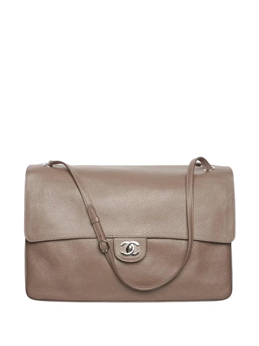 CHANEL сумка Maxi Flap 38 см кожа того коричневая большая серебро СК-01533