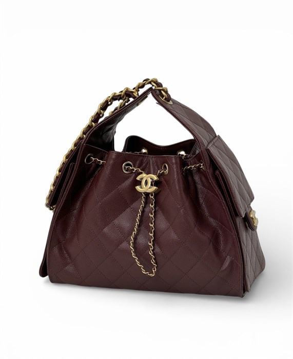 CHANEL сумка Hobo 26 см кожа икра бордовая золото СК-00793