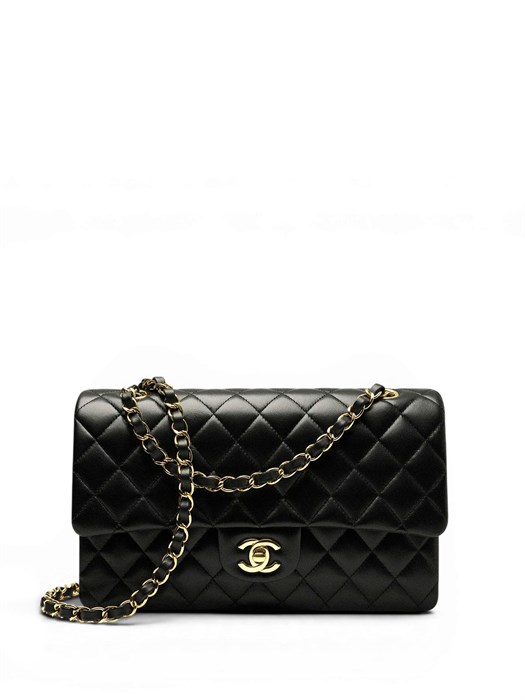 CHANEL сумка 2.55 гладкая кожа в клетку 30 см черная золото СК-9060