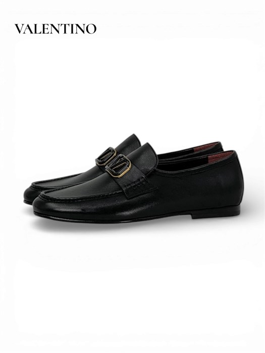 VALENTINO лоферы черная кожа с логотипом ОК-01087