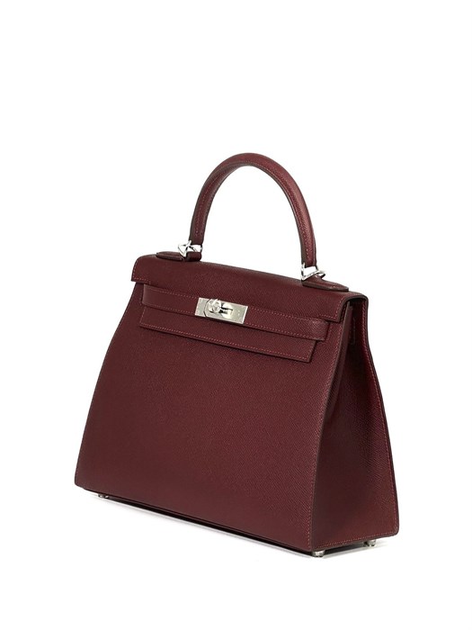 HERMES сумка Kelly кожа Эпсом 28 см бордовая фурнитура серебро СК-00389