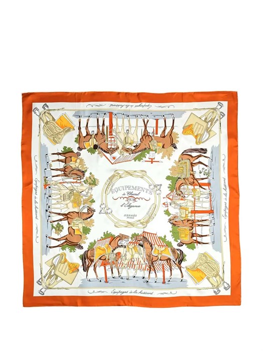 HERMES платок 90x90 см шелк белый ПЛ-01406